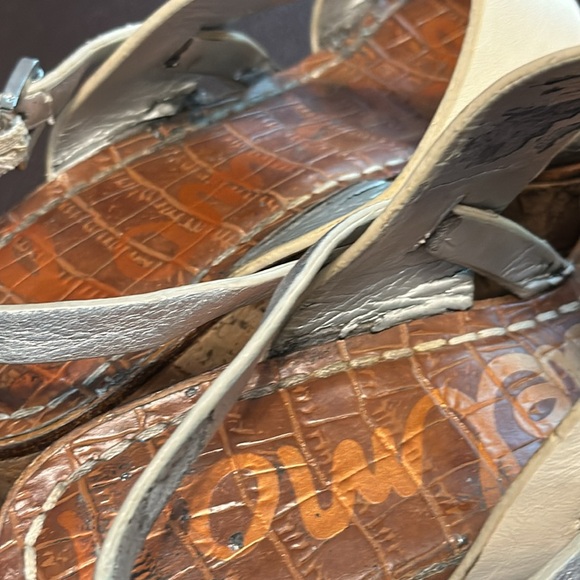 Sam Edelman platform shoes - cork wedge cream leather silver sandal shoes - Picture 11 of 13